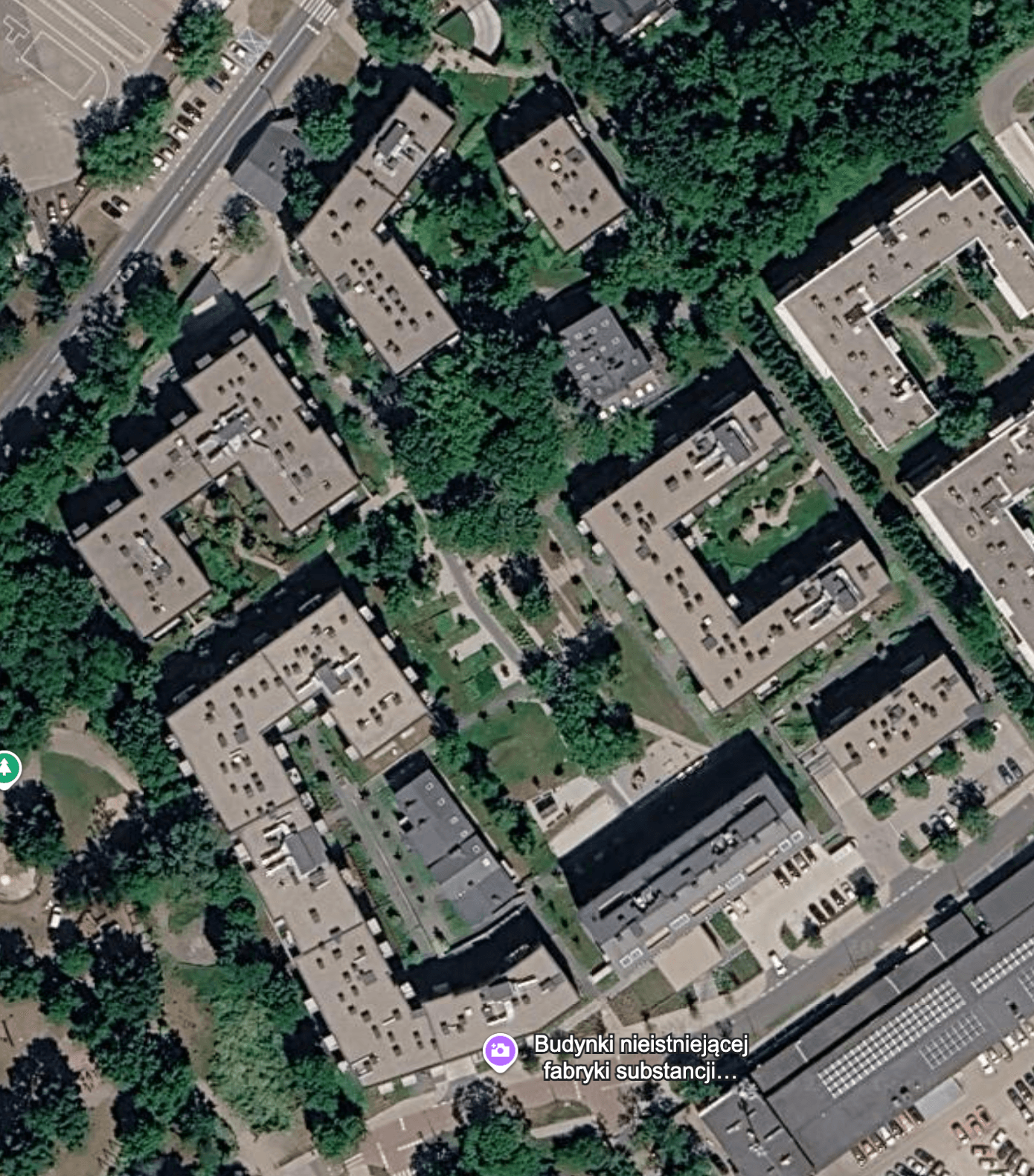 Aroma Park site on Google Earth in 2026, after construction with retained canopy