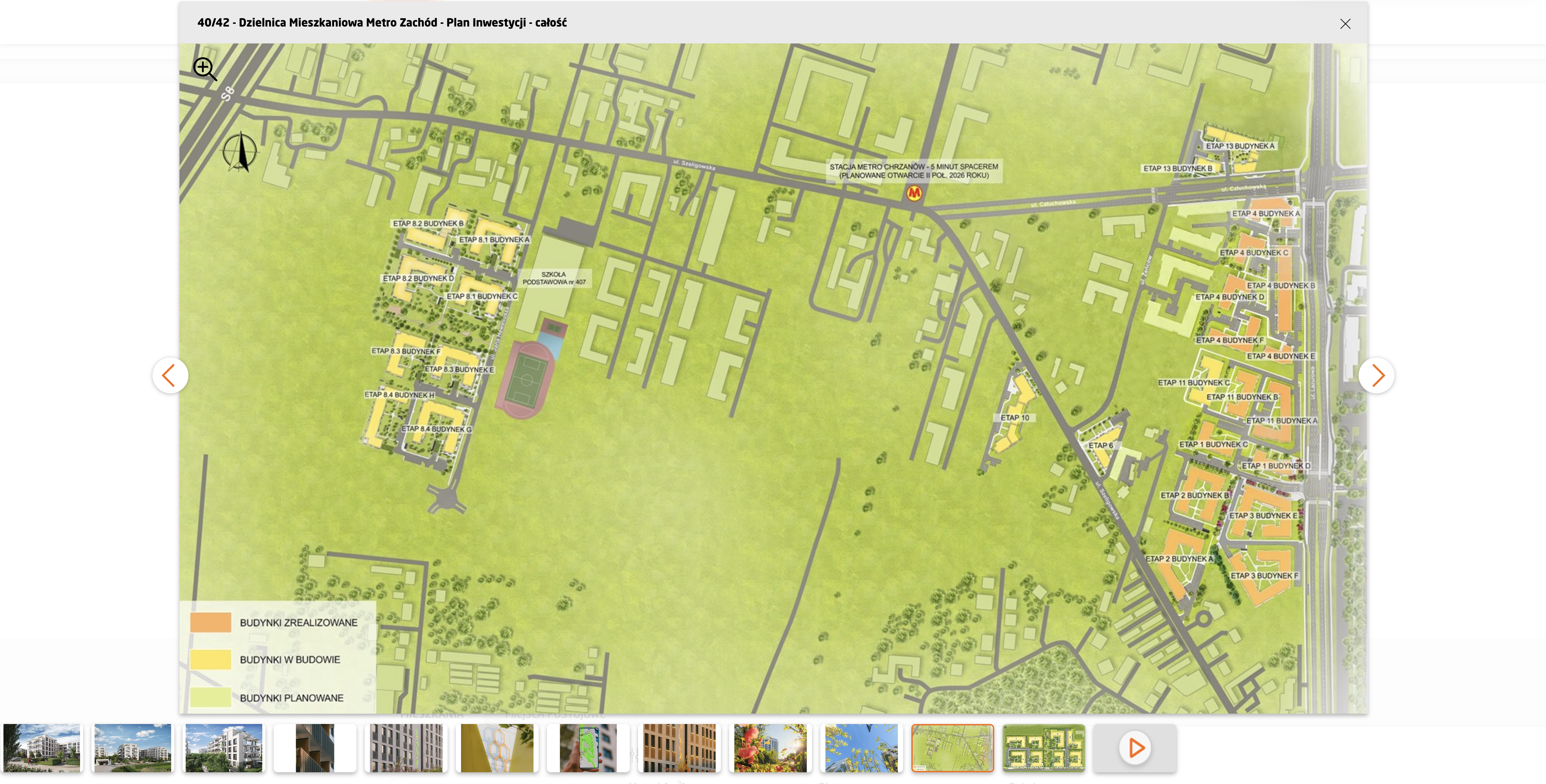 Metro Zachód site plan showing Dom Development phases across Chrzanów