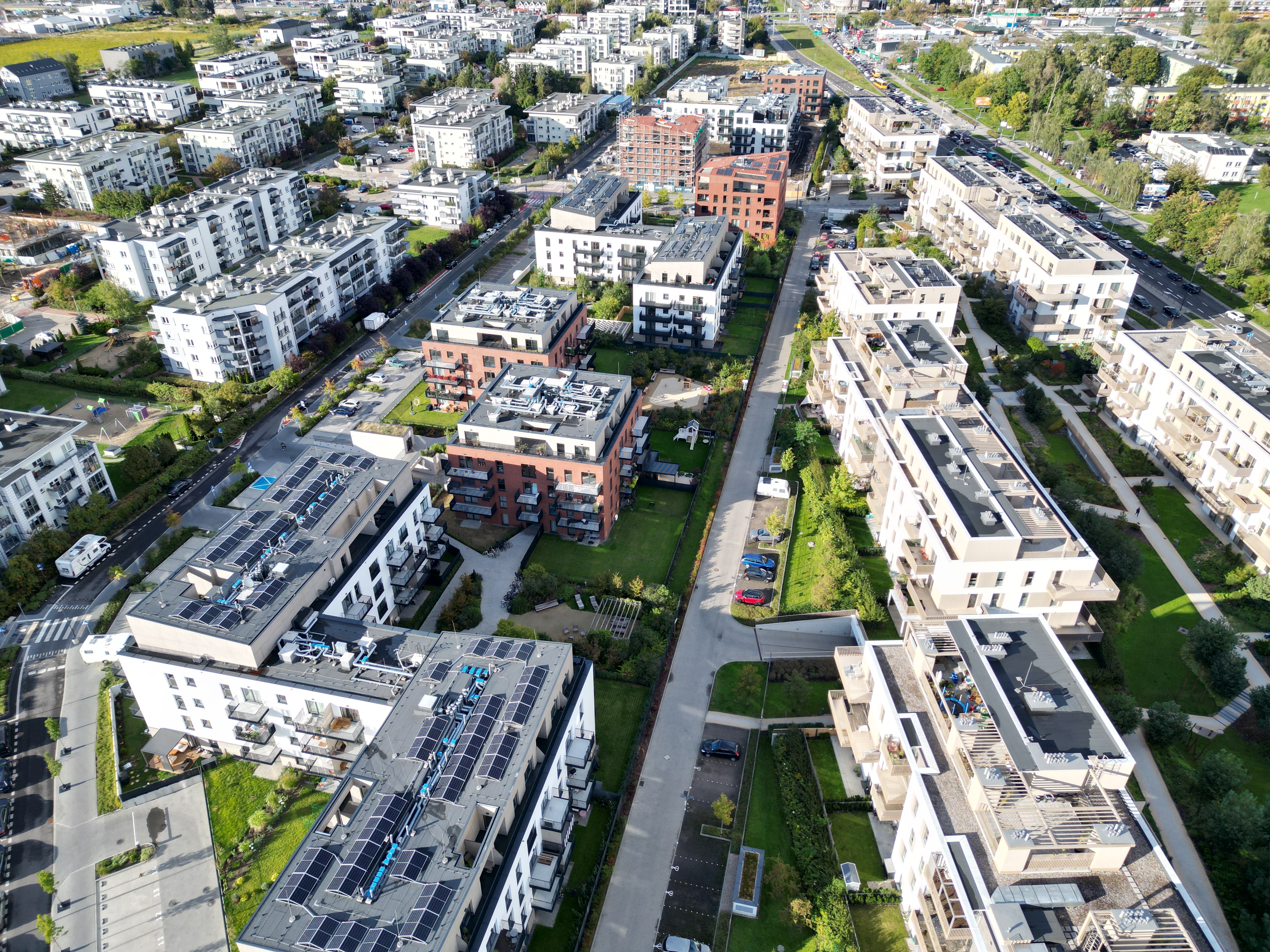Aerial view of Nordic Bemowo and neighbouring Chrzanów blocks along Lazurowa